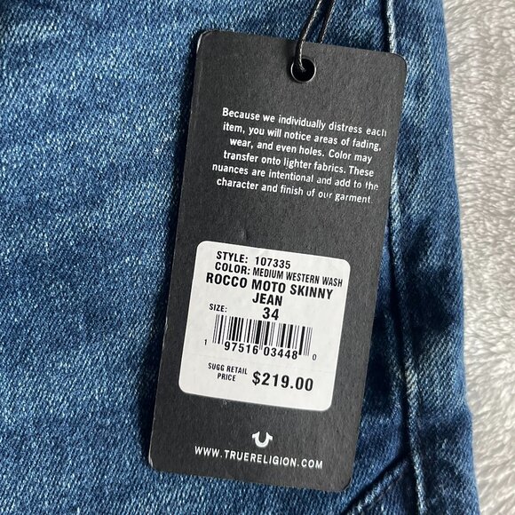 True Religion Brand Jeans Rocco Relaxed Skinny Denim Jean Men's Size 34Wx32L NWT - Picture 6 of 11